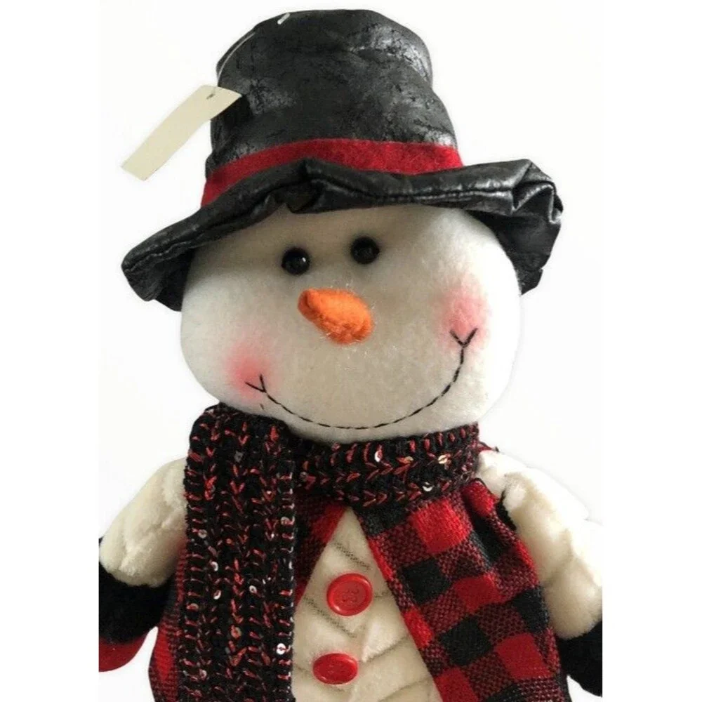 Christmas Snowman Plush Standing Decoration Buffalo Plaid 18